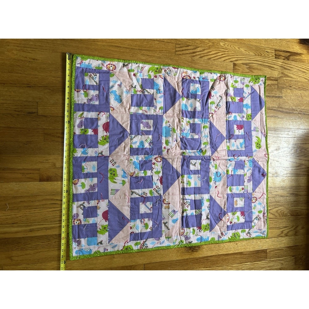 Handmade Baby Quilt 36x36 Pink Purple Animal Patchwork Nursery Blanket